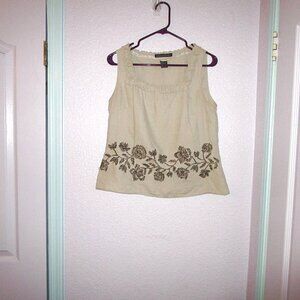 Marina Luna Womens 100% Linen Top Size M Embroidered Sleeveless Fairy Boho